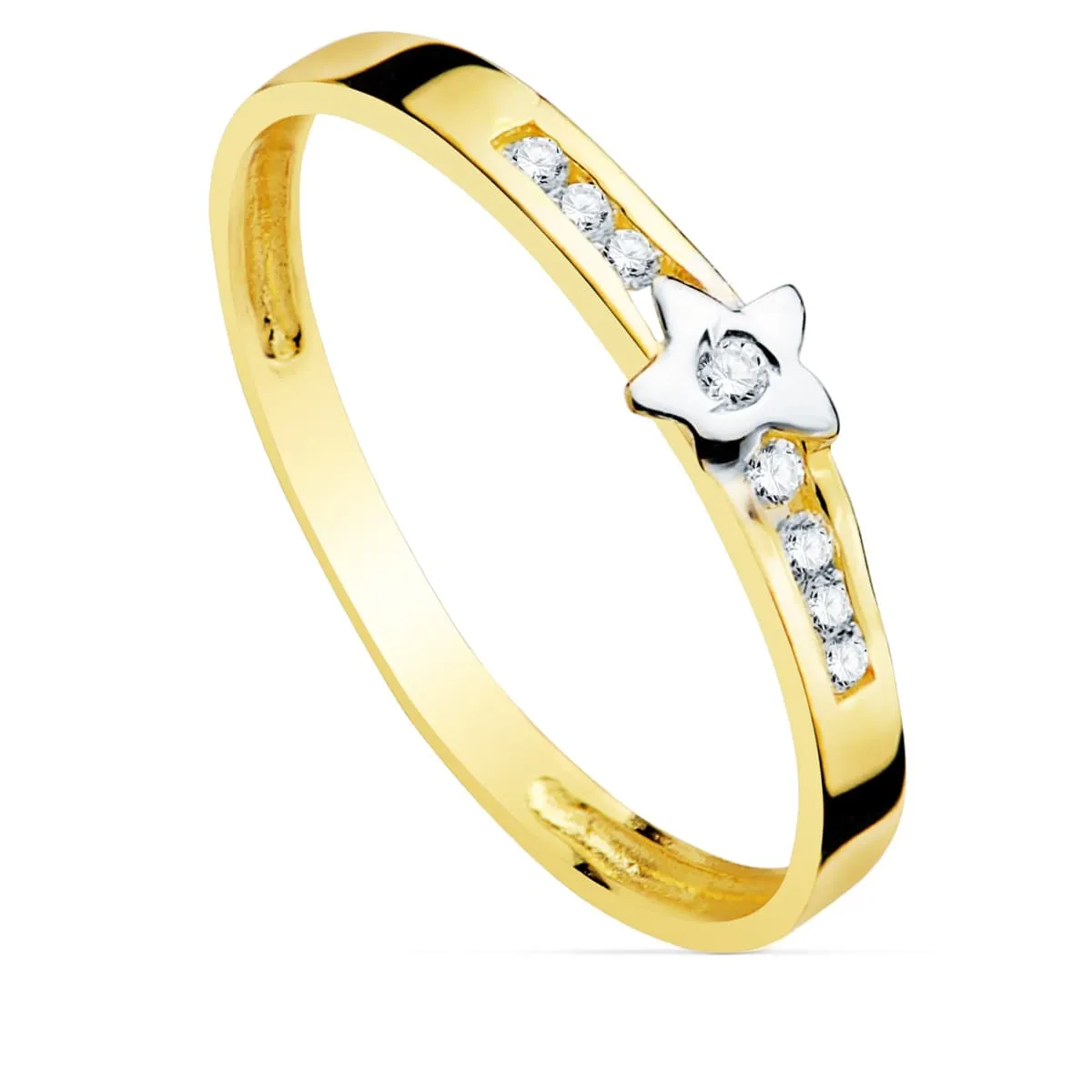 Anillo oro bicolor infantil estrella y circonitas