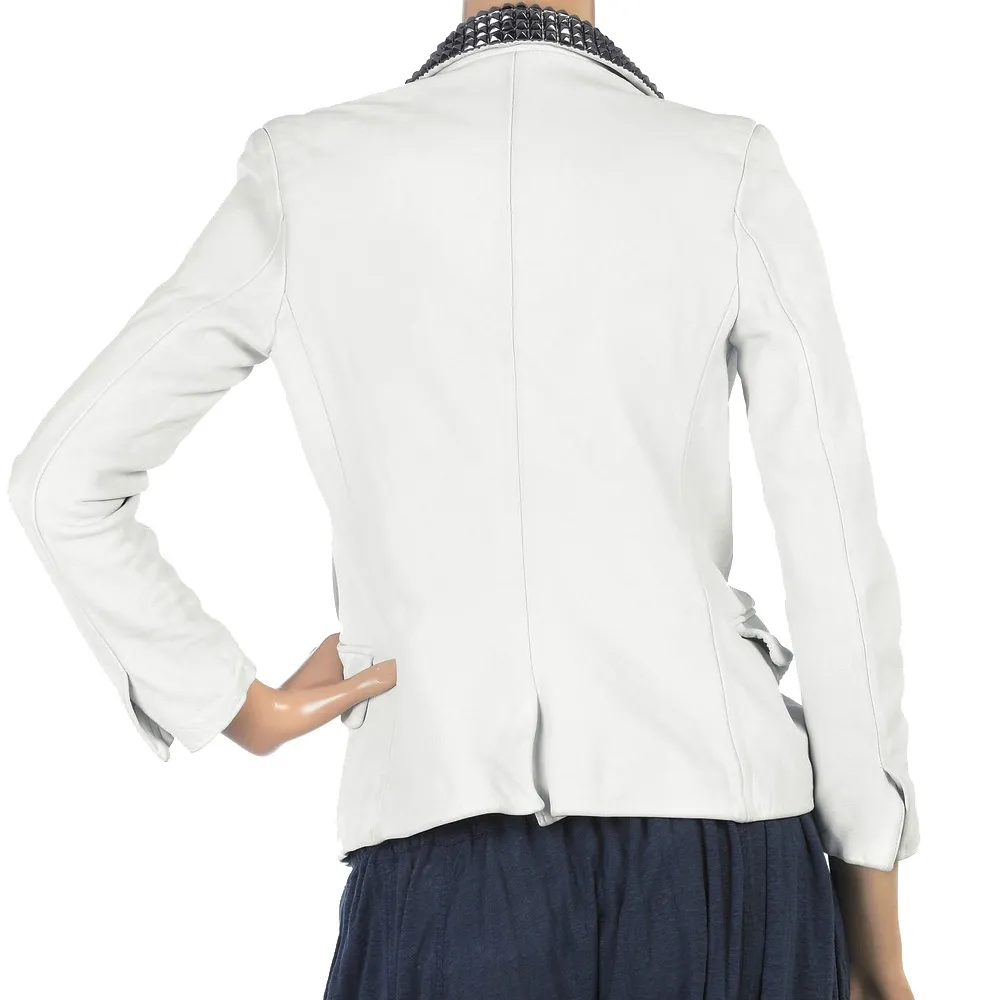 Balmain Chaqueta Piel Blanca T 36
