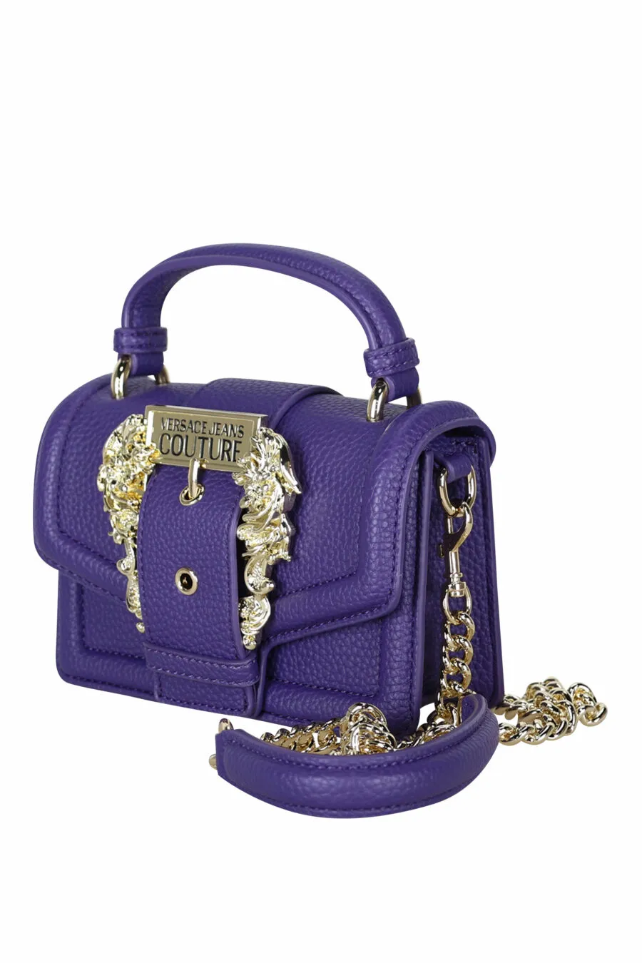 Bolso bandolera violeta con cadena y hebilla barroca