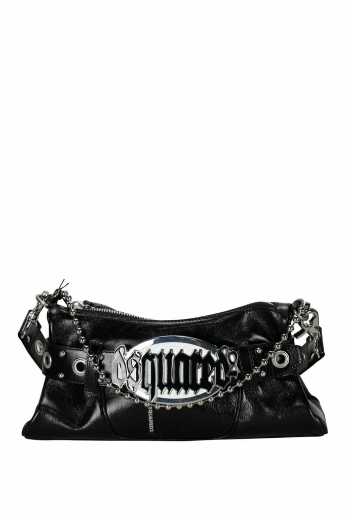 Bolso de hombro negro con logo metal negro