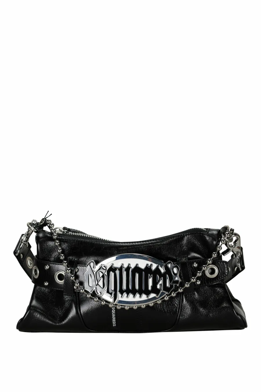 Bolso de hombro negro con logo metal negro