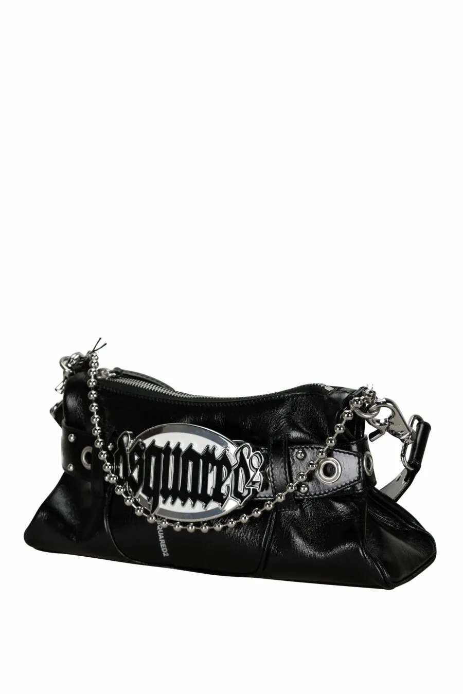 Bolso de hombro negro con logo metal negro
