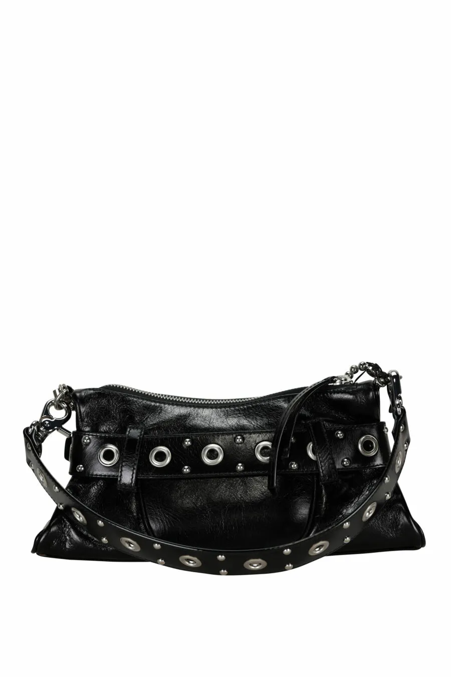 Bolso de hombro negro con logo metal negro