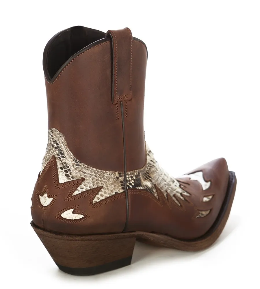 Botin cowboy piel marron y piton real
