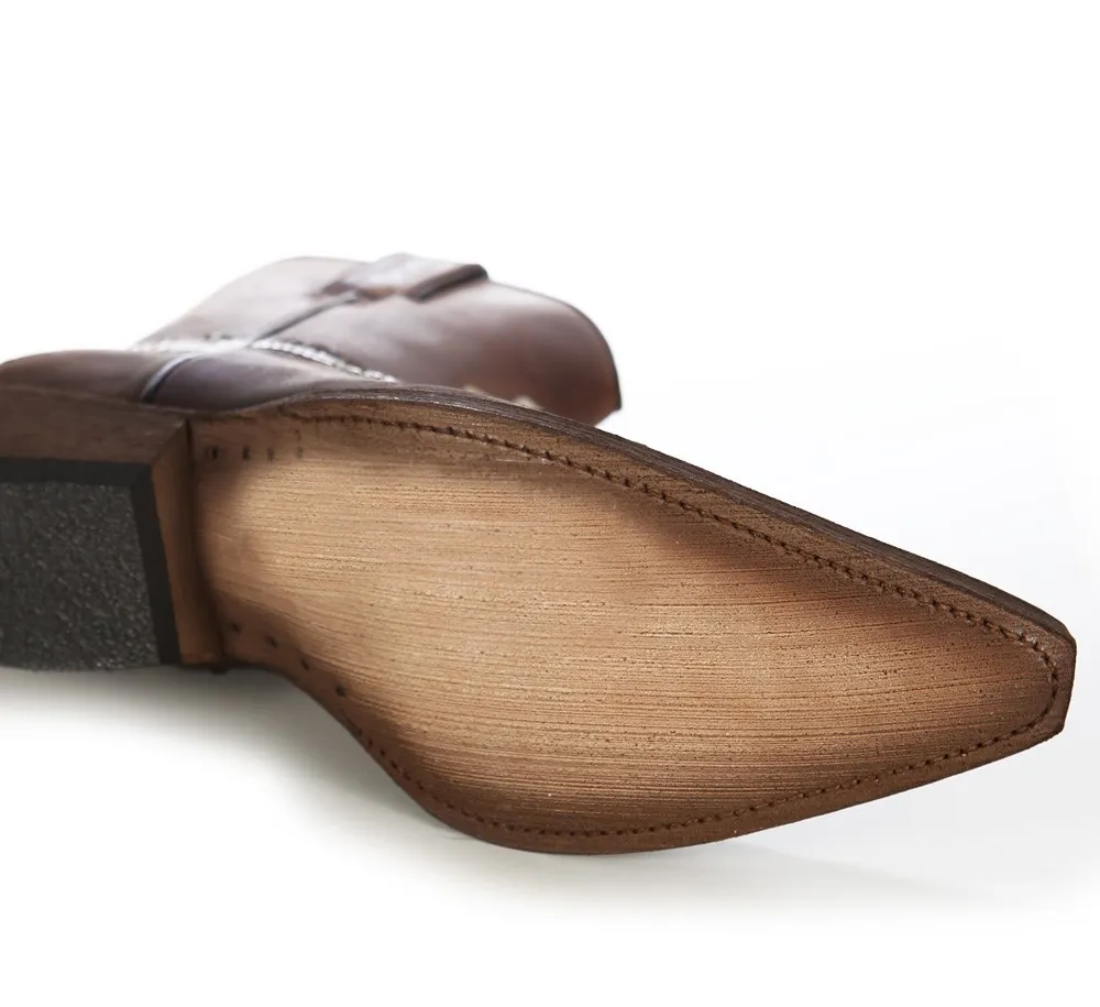 Botin cowboy piel marron y piton real
