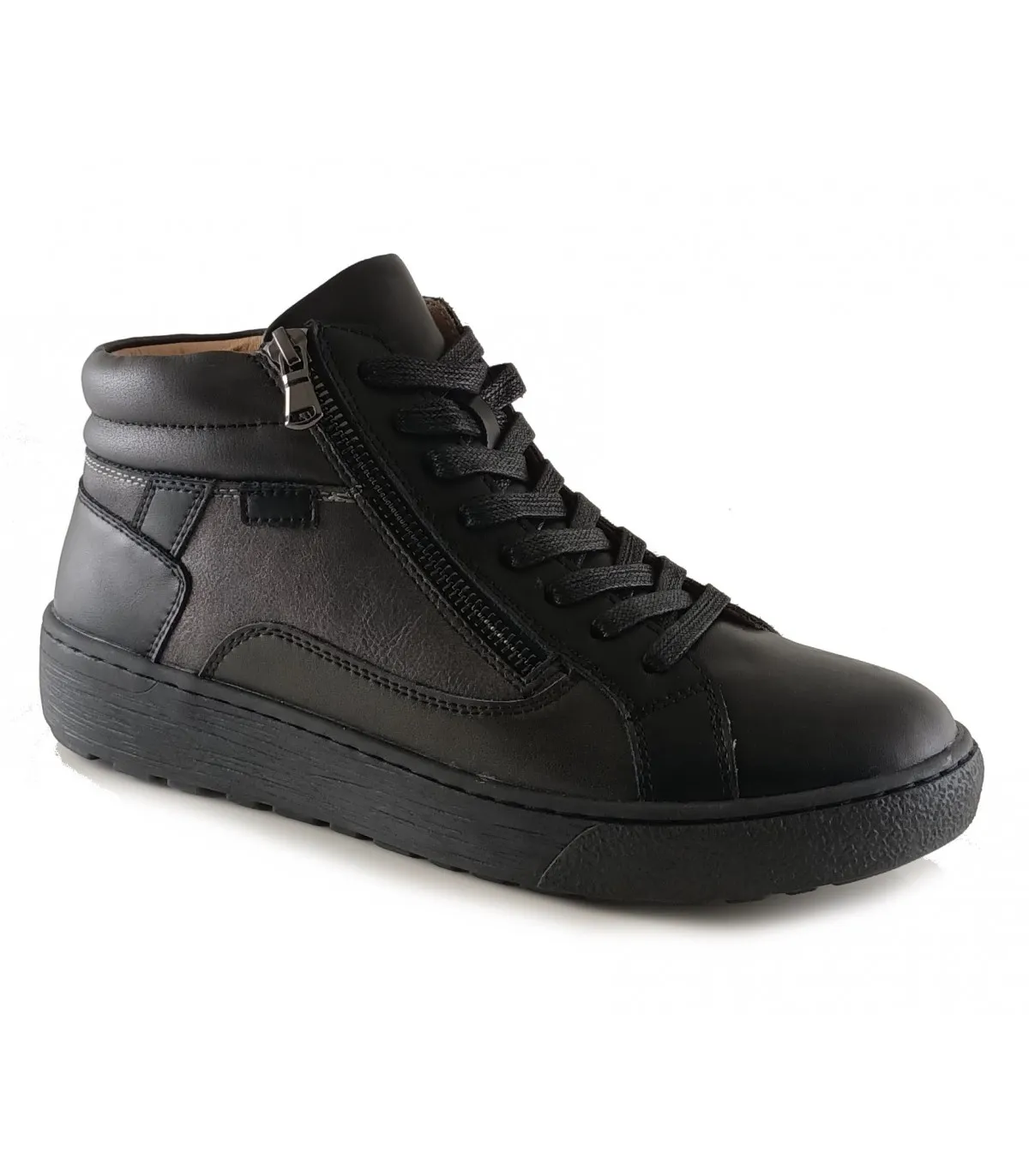 Botines de cordones en piel negra