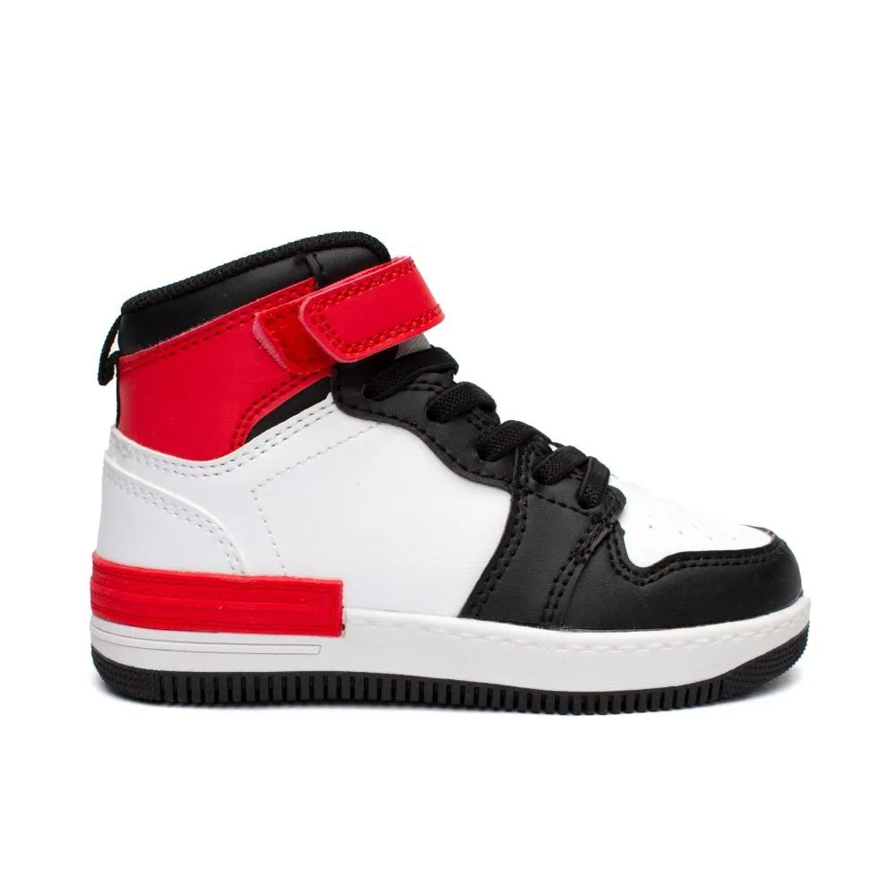 Botines Deportivos Niño Con Velcro Negro Y Rojo