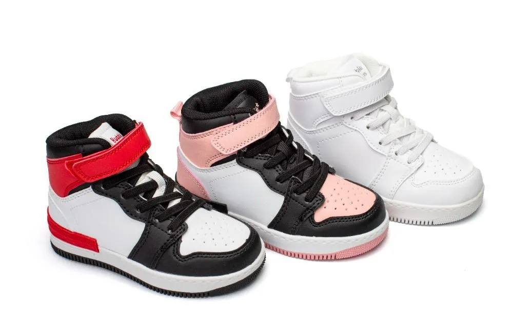Botines Deportivos Niño Con Velcro Negro Y Rojo