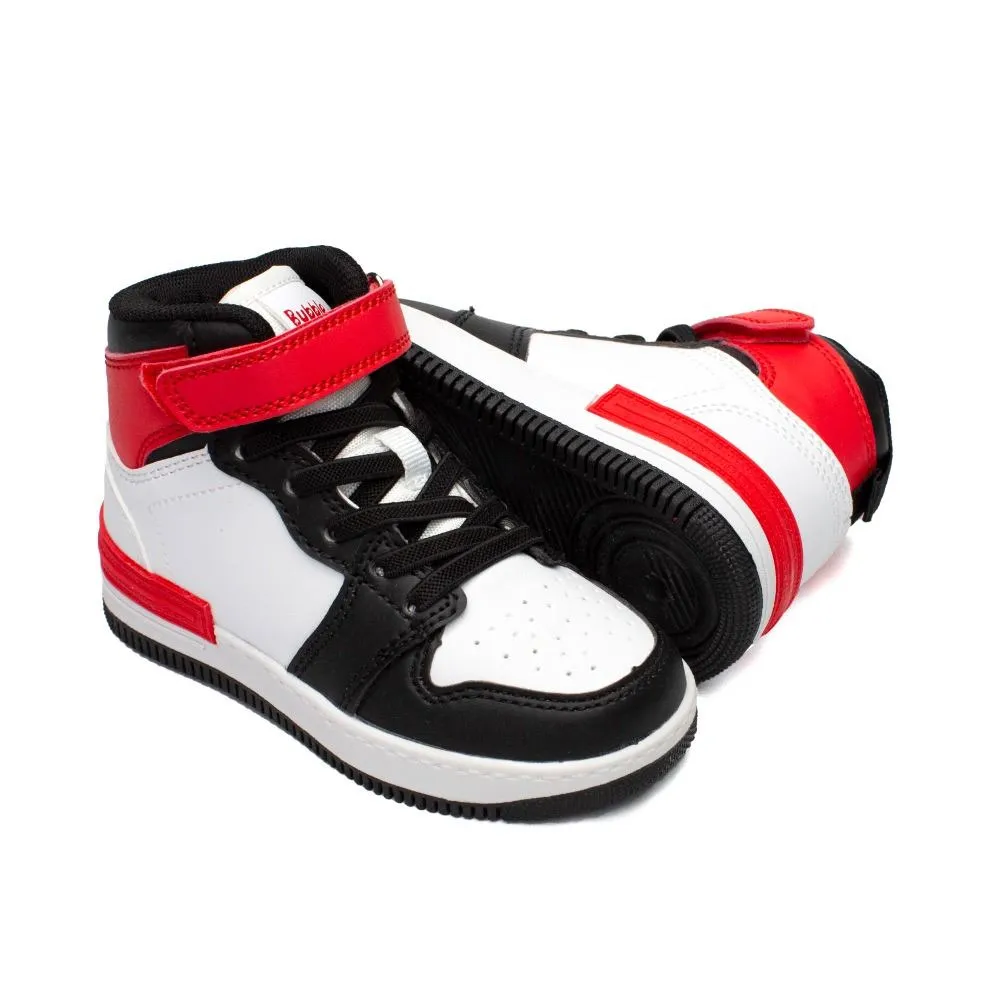 Botines Deportivos Niño Con Velcro Negro Y Rojo