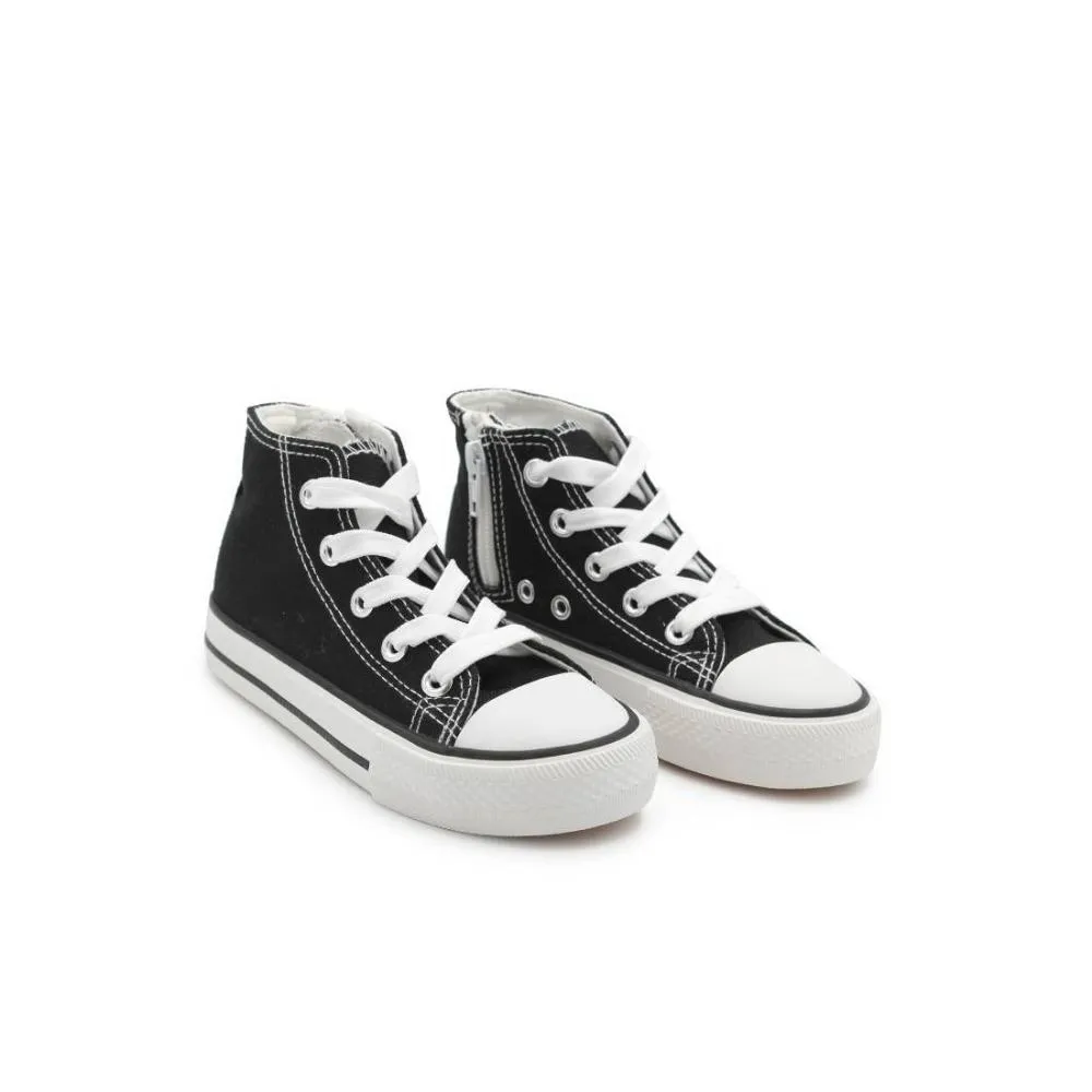 Botines Lona Niño Negras Con Cremallera