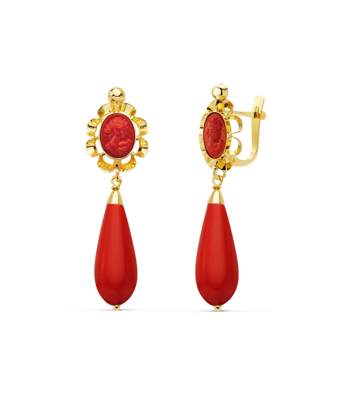 Boucles d'oreilles pendantes Yaiza Corail Or Jaune 18K 38mm