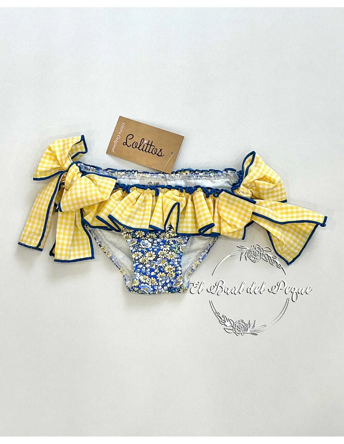 Braguita Baño Niña Vichy y Liberty Azul y Amarillo Lolittos Colección Sol