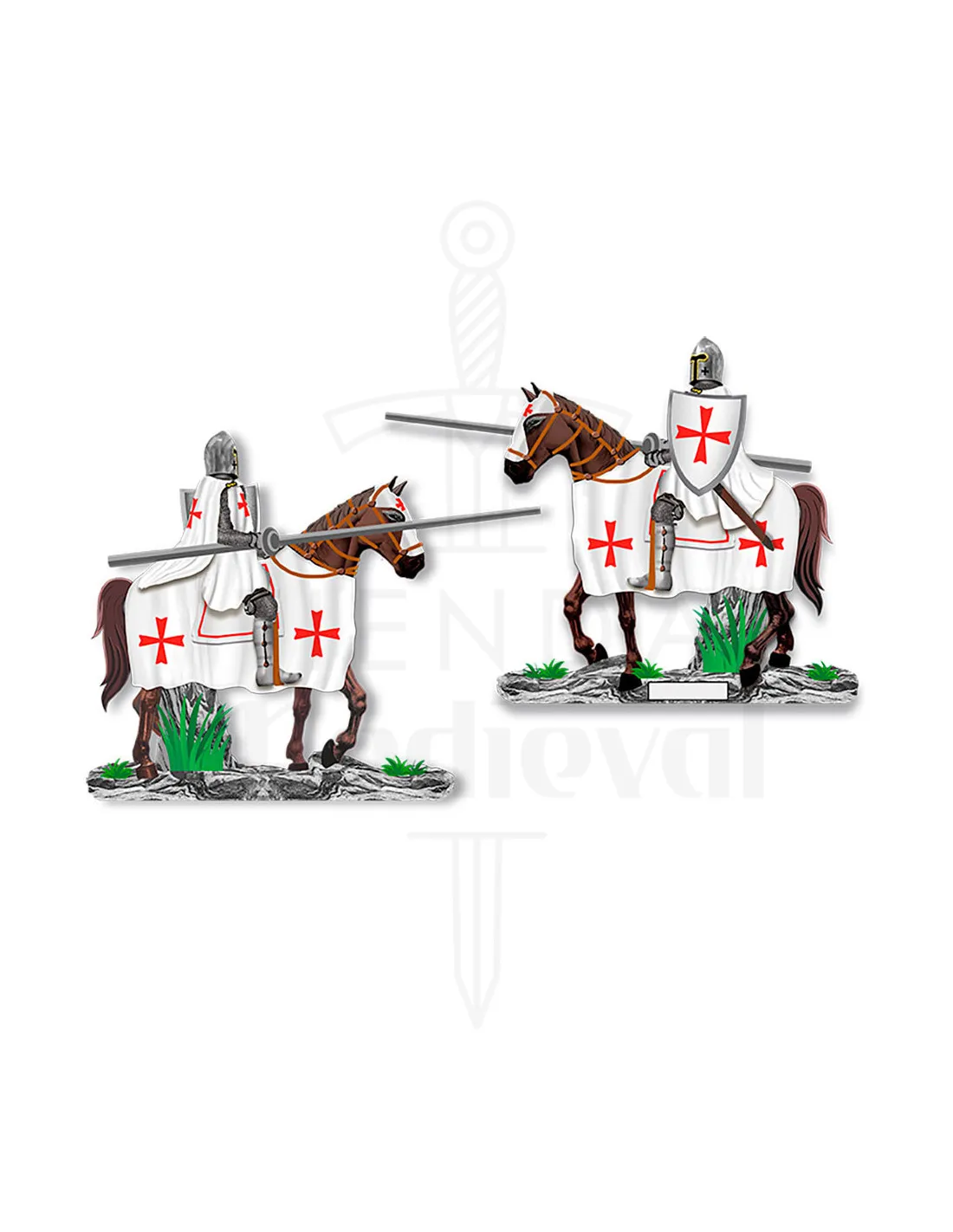 Caballero Templario a caballo con escudo y lanza (12 cm.)