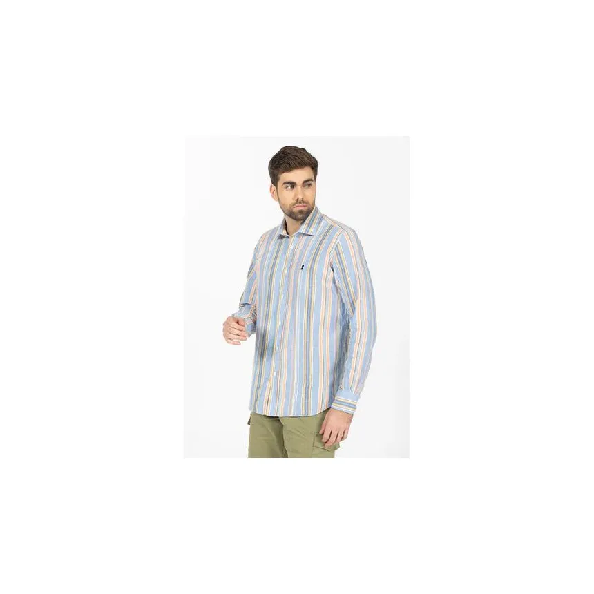 Camisa El Pulpo Rayas Multicolor Lino Para Hombre