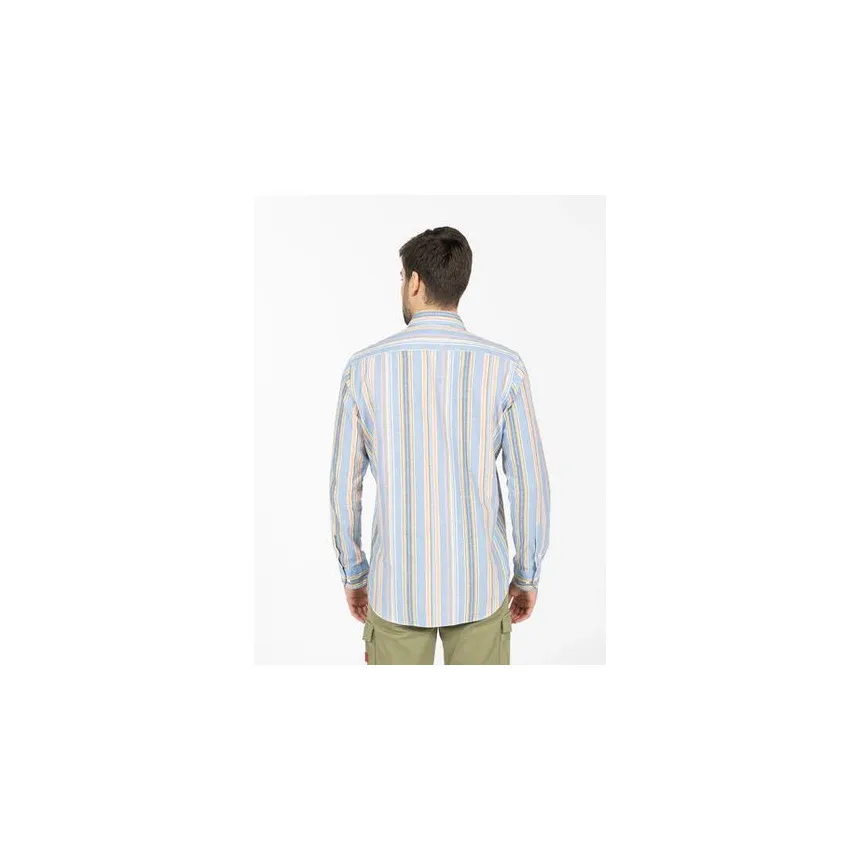 Camisa El Pulpo Rayas Multicolor Lino Para Hombre