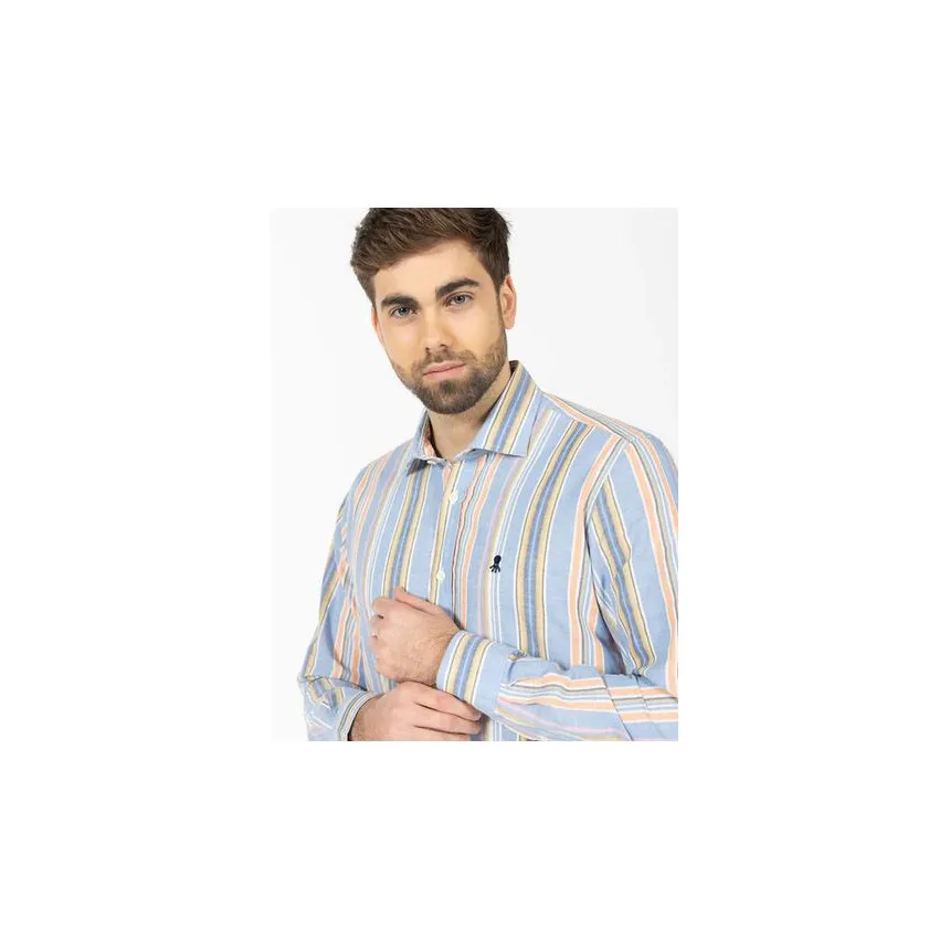 Camisa El Pulpo Rayas Multicolor Lino Para Hombre