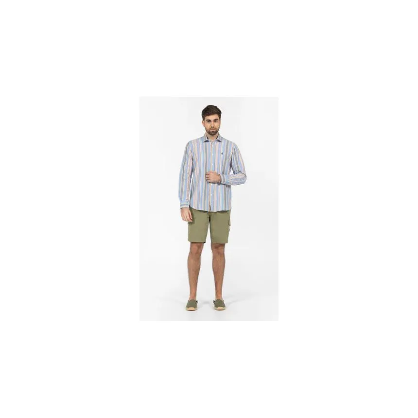 Camisa El Pulpo Rayas Multicolor Lino Para Hombre