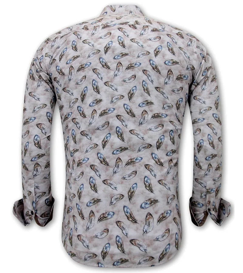 CAMISA ESTAMPADO PLUMAS DE PáJARO HOMBRE  3111 MARRóN