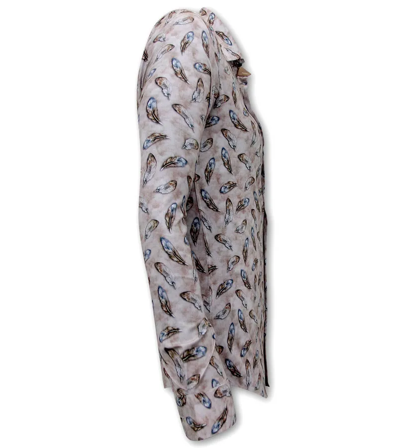 CAMISA ESTAMPADO PLUMAS DE PáJARO HOMBRE  3111 MARRóN