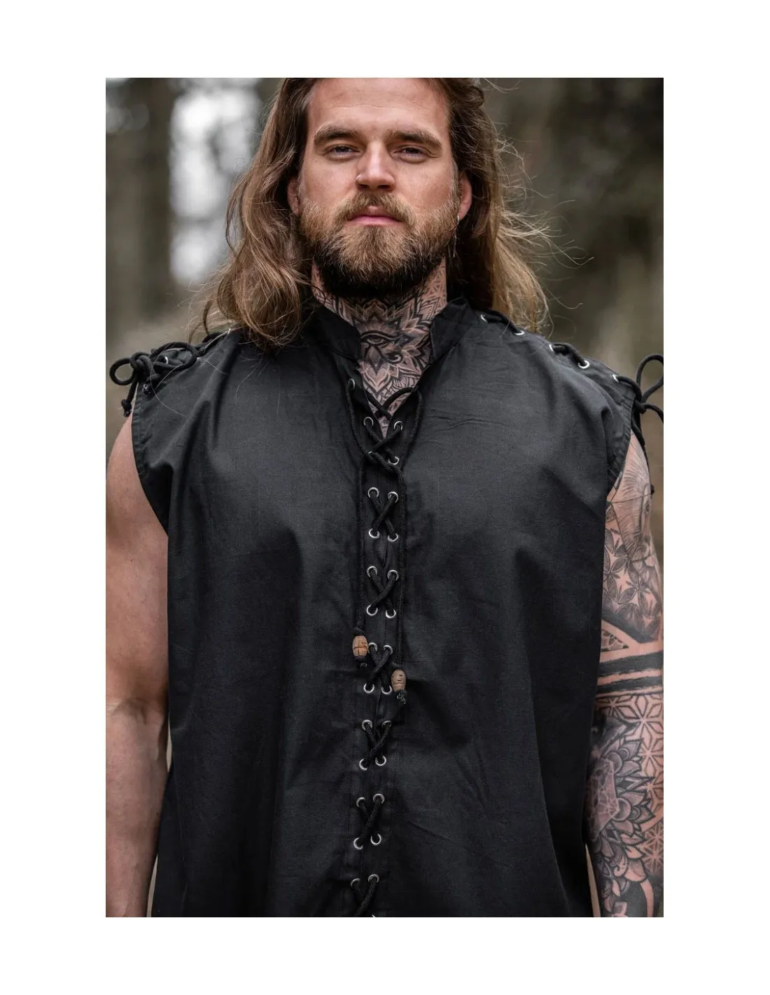 Camisa medieval negra sin mangas