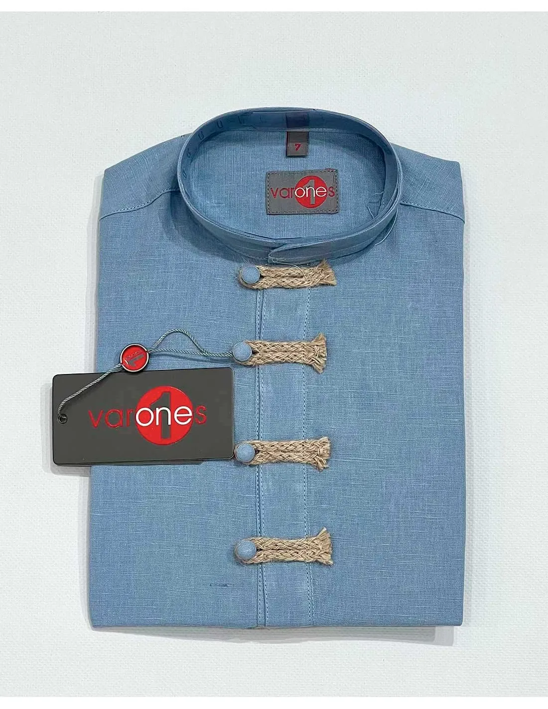 Camisa Niño Lino Cuello Mao Celeste Varones Moda Infantil