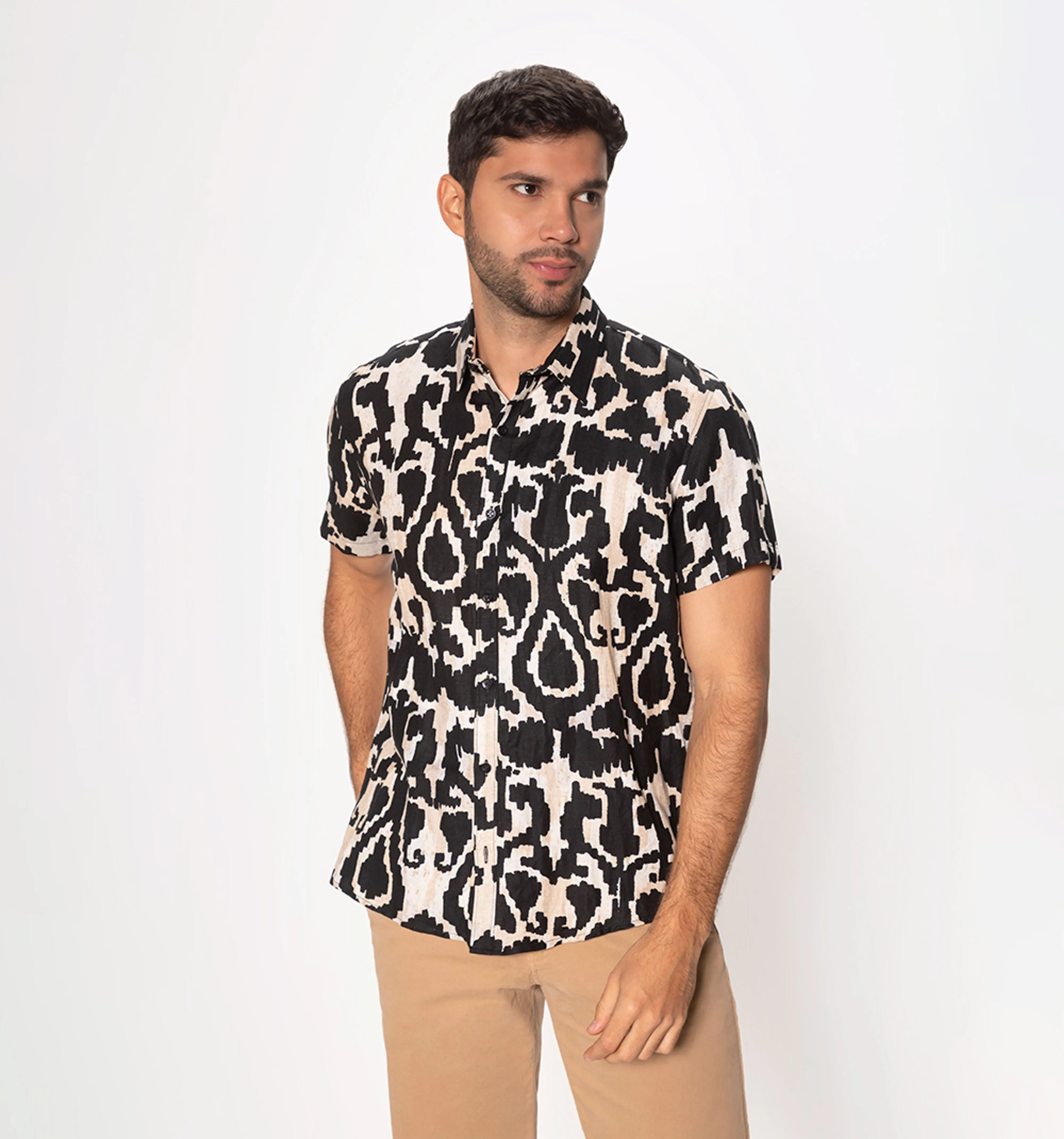 Camisa para hombre  en lino  estampada