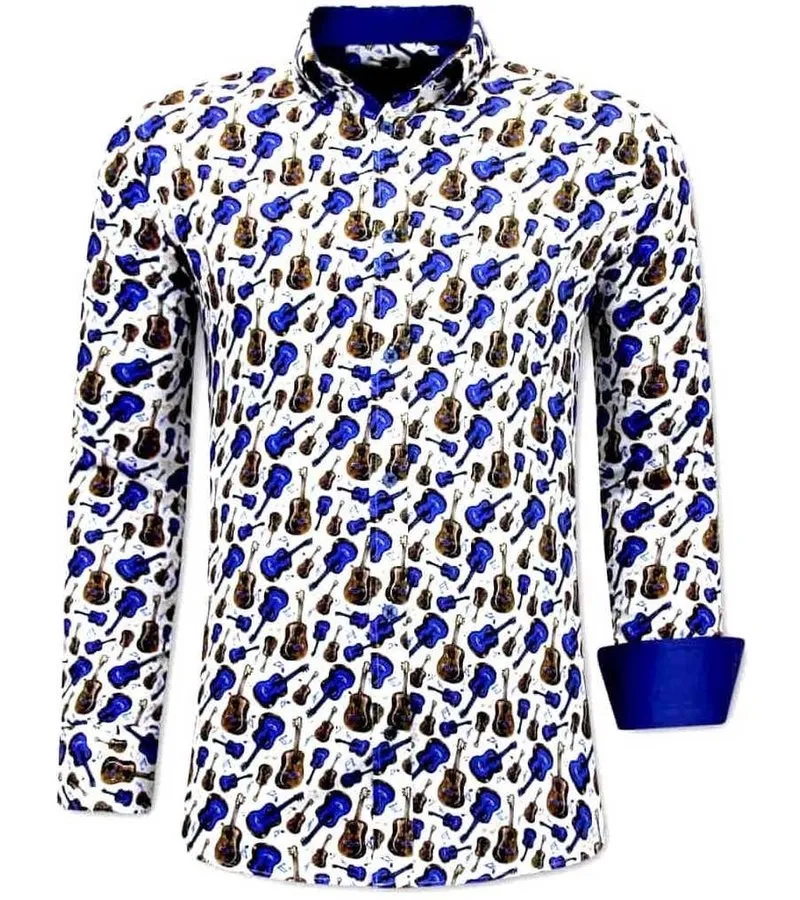 CAMISAS HOMBRE GITAAR PRINT  3069  BLANCO/AZUL