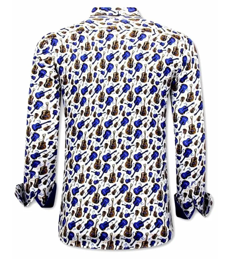 CAMISAS HOMBRE GITAAR PRINT  3069  BLANCO/AZUL