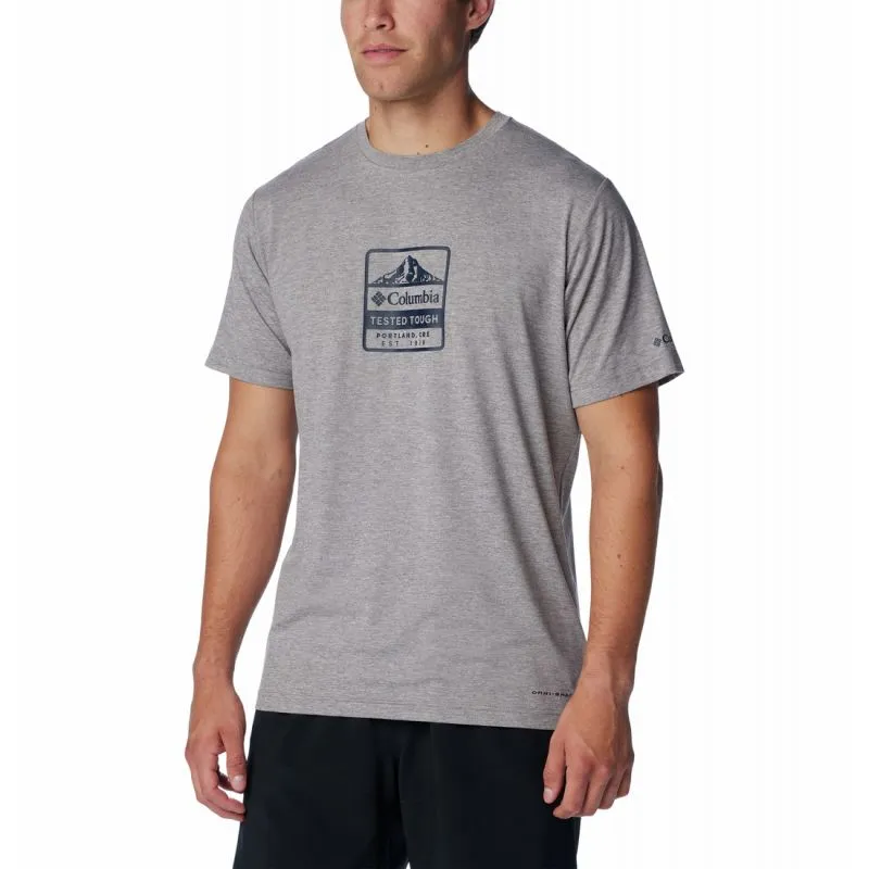 Camiseta Columbia Kwick Hike Graphic SS (Boulder Heather, Tested Tough PDX) Hombre