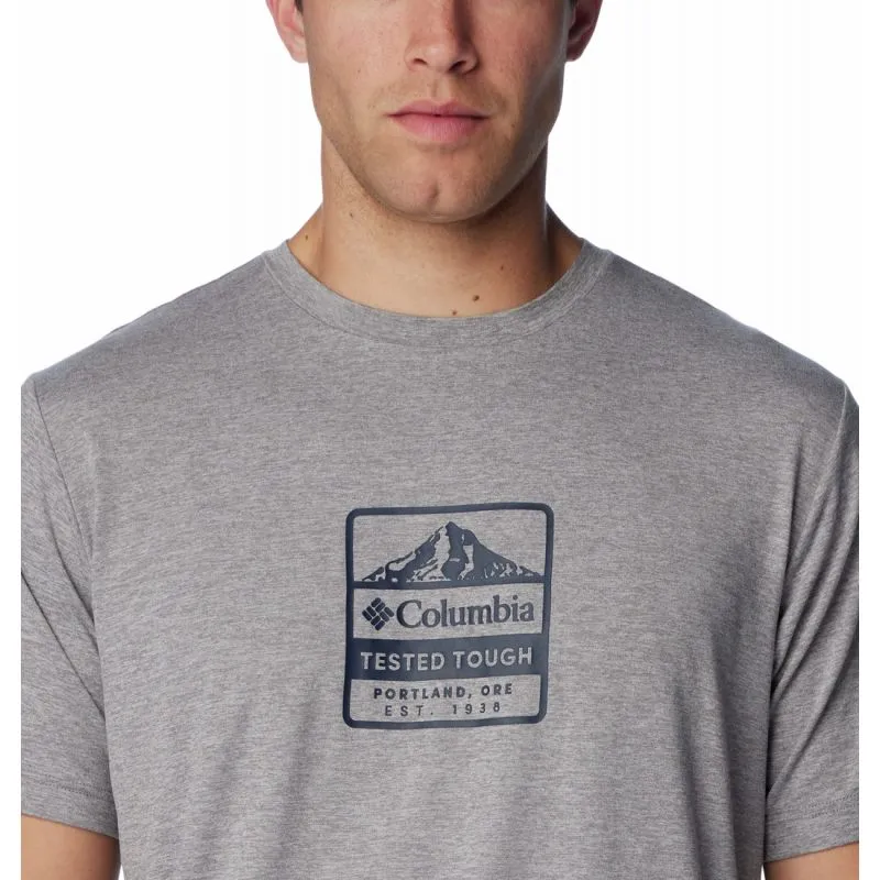 Camiseta Columbia Kwick Hike Graphic SS (Boulder Heather, Tested Tough PDX) Hombre