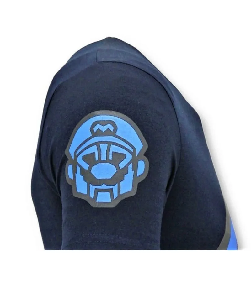 CAMISETA DE HOMBRE  IMPRESIóN DE MARIO NEON  AZUL