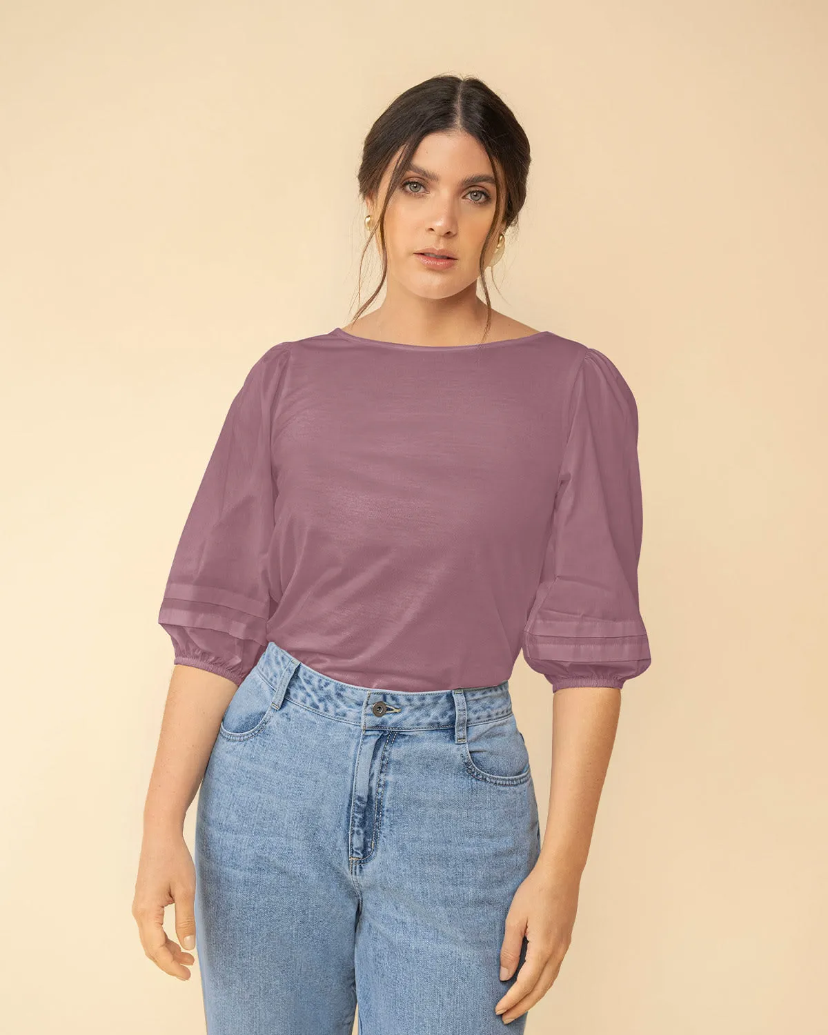 Camiseta manga 3/4 con tira para anudar en espalda