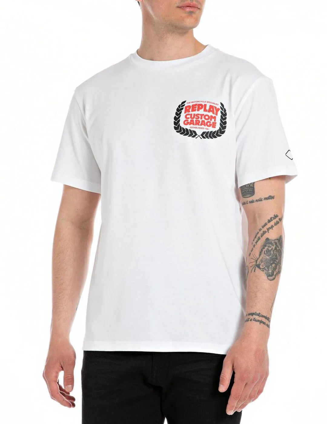 Camiseta Replay blanca  pantera manga corta para hombre