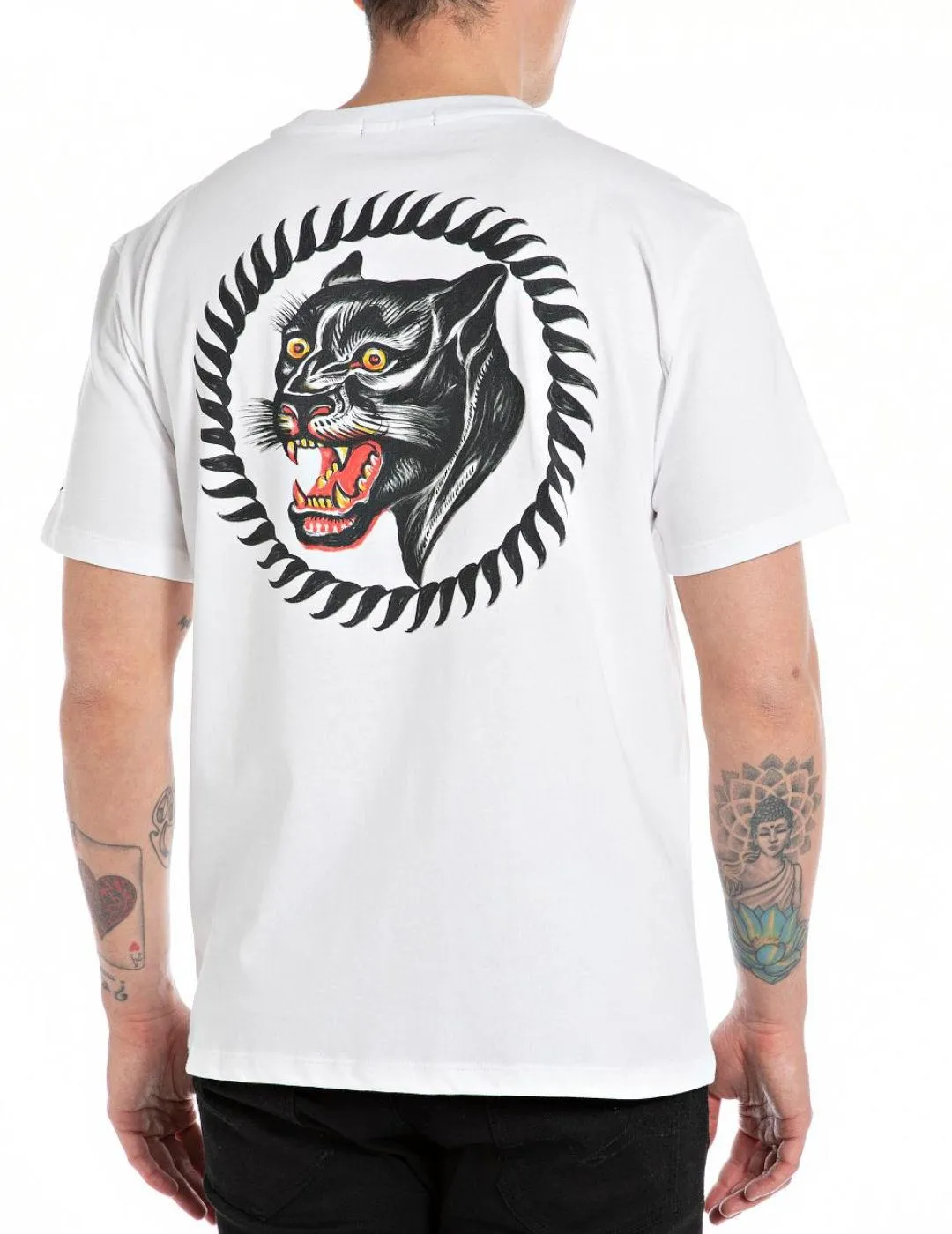 Camiseta Replay blanca  pantera manga corta para hombre