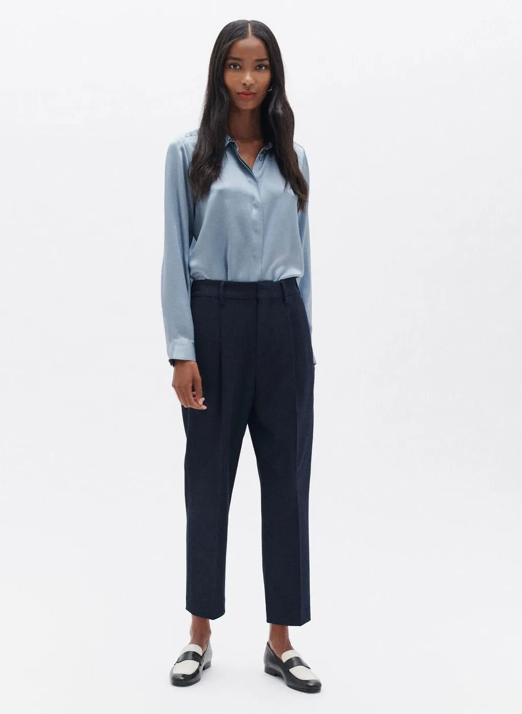 CAROLL PALMER  PANTALóN ELáSTICO CORTE CARROT DE TALLE ALTO EN AZUL