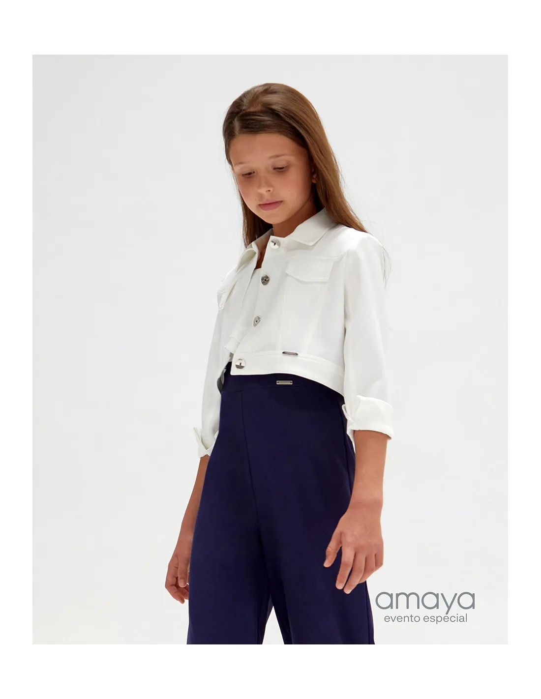 Chaqueta Niña Ceremonia Crudo Amaya Doble Tela