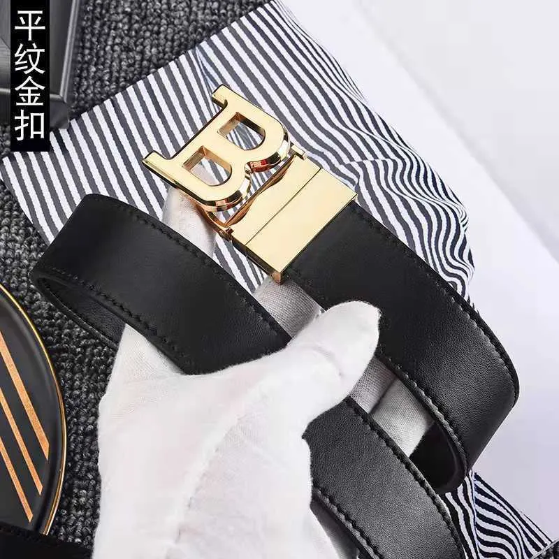 Cinturón informal de negocios con hebilla lisa y letra B de alta calidad, cinturón de cuero genuino para hombre, cinturones vaqu