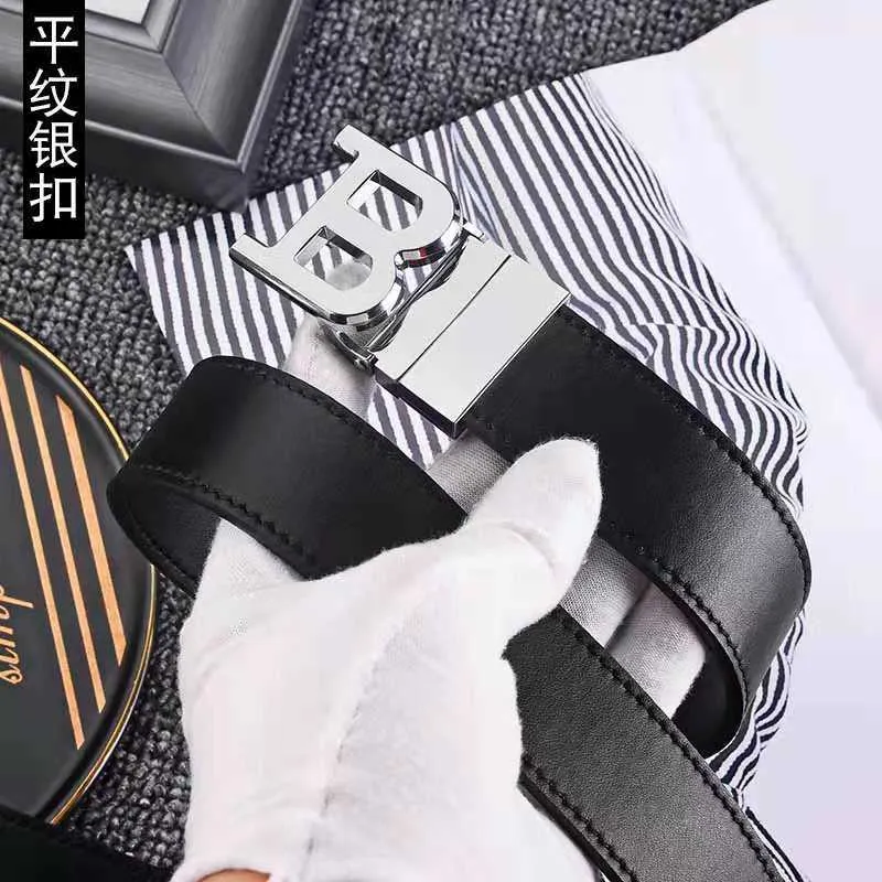 Cinturón informal de negocios con hebilla lisa y letra B de alta calidad, cinturón de cuero genuino para hombre, cinturones vaqu