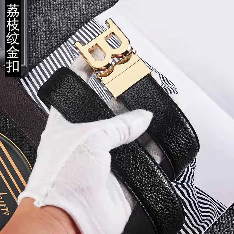 Cinturón informal de negocios con hebilla lisa y letra B de alta calidad, cinturón de cuero genuino para hombre, cinturones vaqu