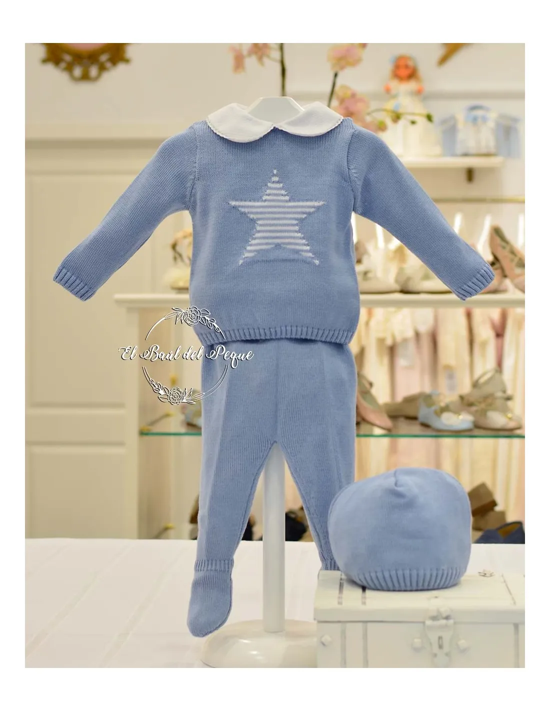 Conjunto Bebé Polaina 3 Piezas Azul Cielo Estrella Juliana