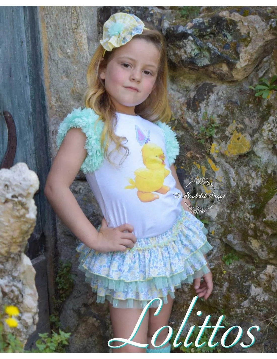 Conjunto Camiseta y Cubrefalda Niña Lolittos Colección Primavera Estampado Flores