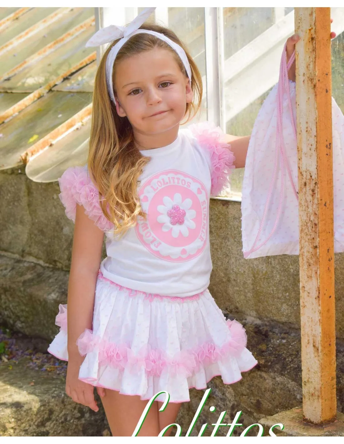 Conjunto Niña Camiseta y Cubrefalda Rosa Lolittos Colección Lemon