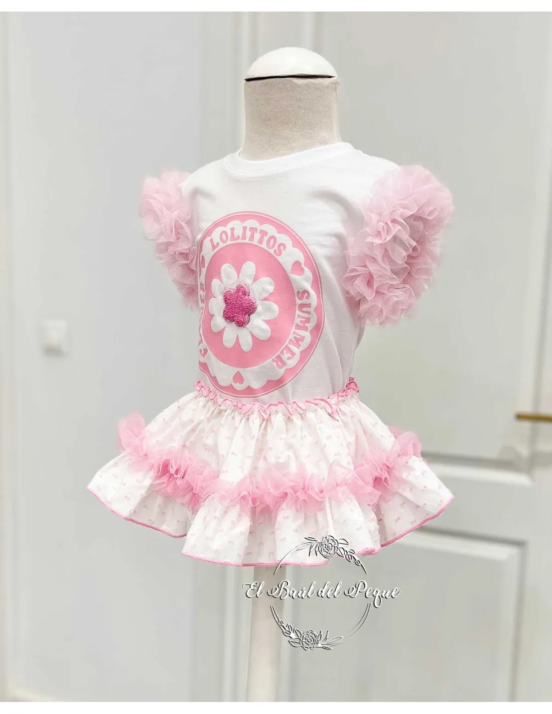 Conjunto Niña Camiseta y Cubrefalda Rosa Lolittos Colección Lemon