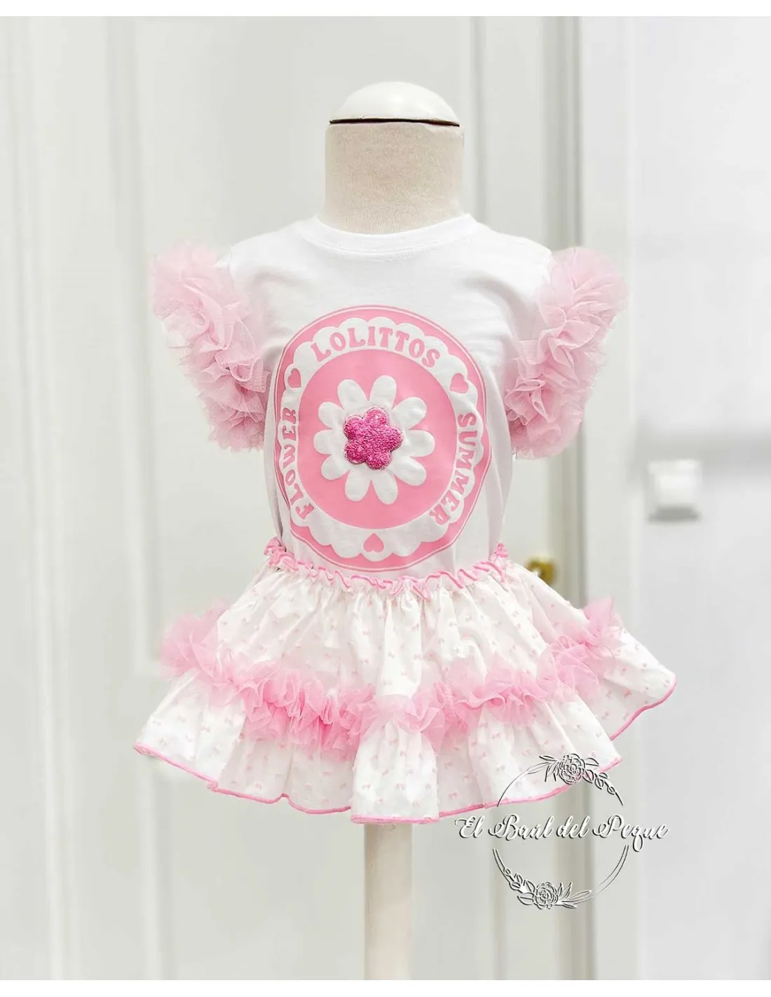 Conjunto Niña Camiseta y Cubrefalda Rosa Lolittos Colección Lemon