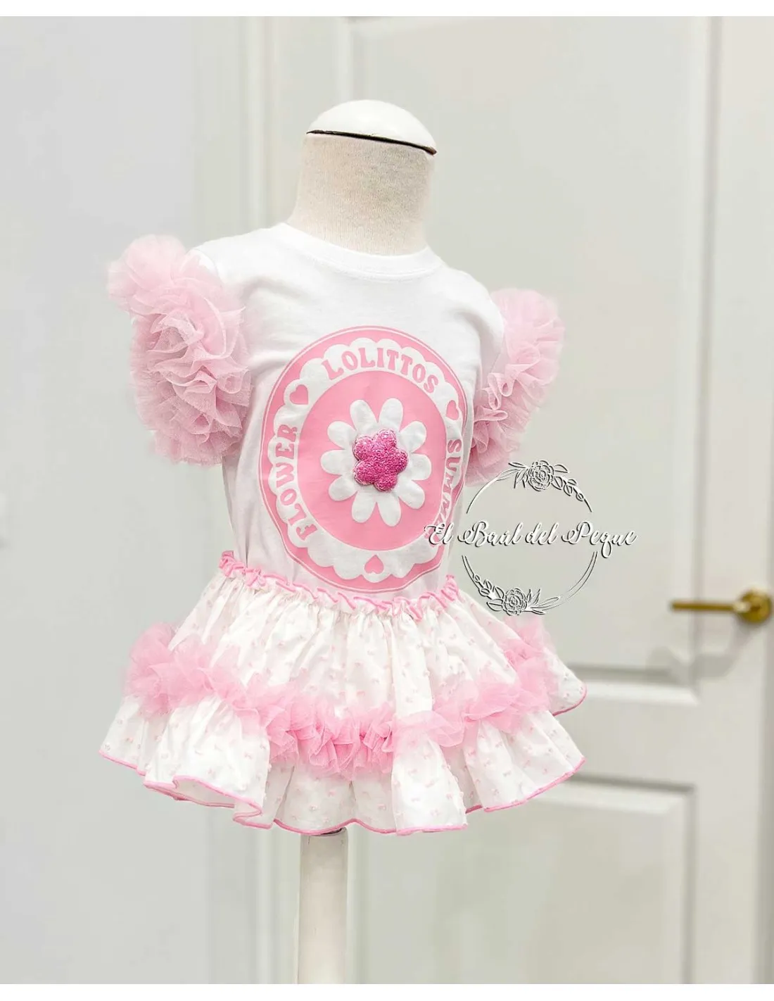 Conjunto Niña Camiseta y Cubrefalda Rosa Lolittos Colección Lemon
