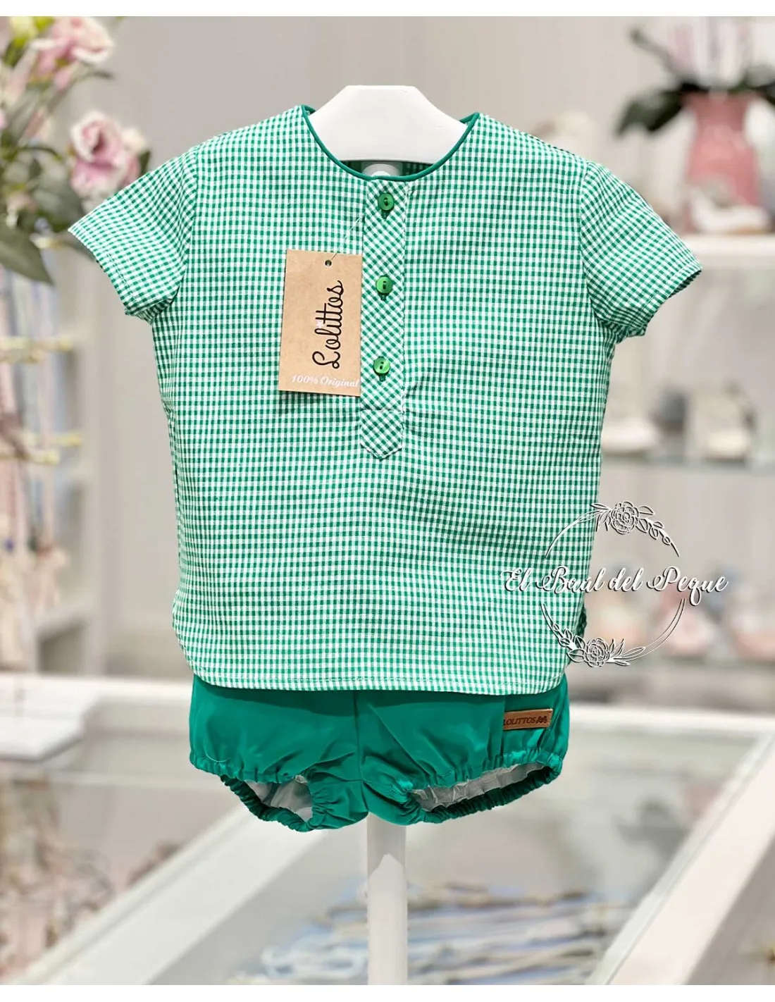 Conjunto Niño Camisa Vichy Verde y Bombacho Lolittos Colección Rubí