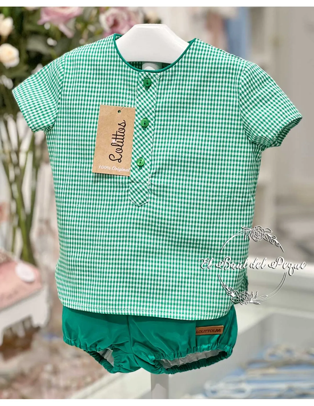 Conjunto Niño Camisa Vichy Verde y Bombacho Lolittos Colección Rubí