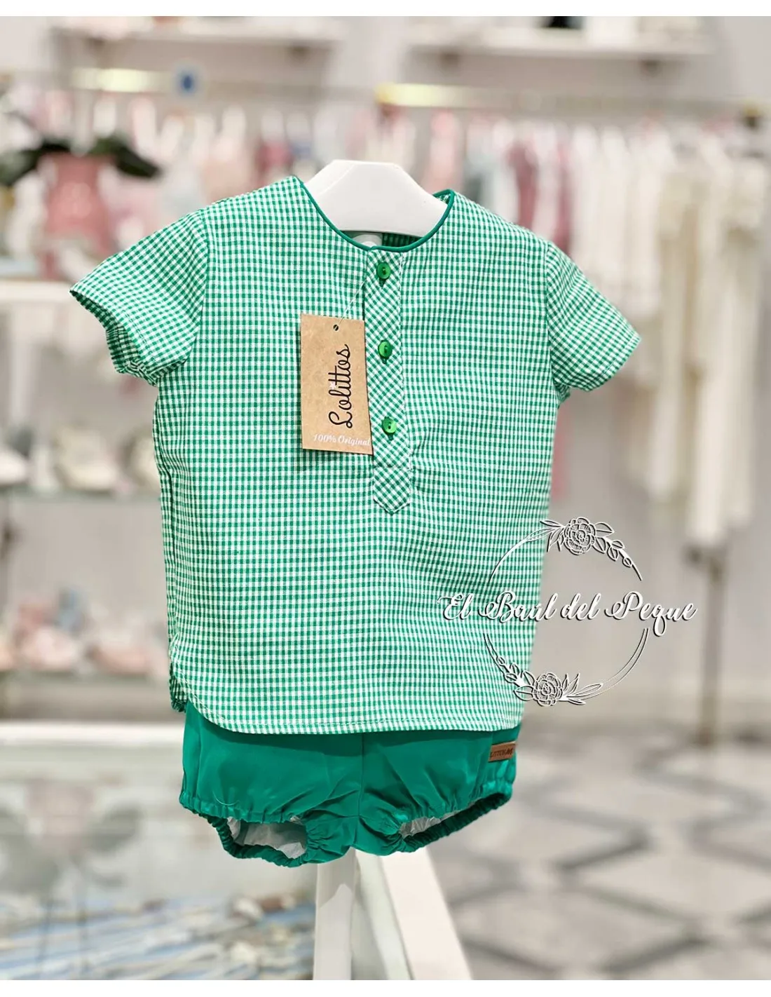 Conjunto Niño Camisa Vichy Verde y Bombacho Lolittos Colección Rubí