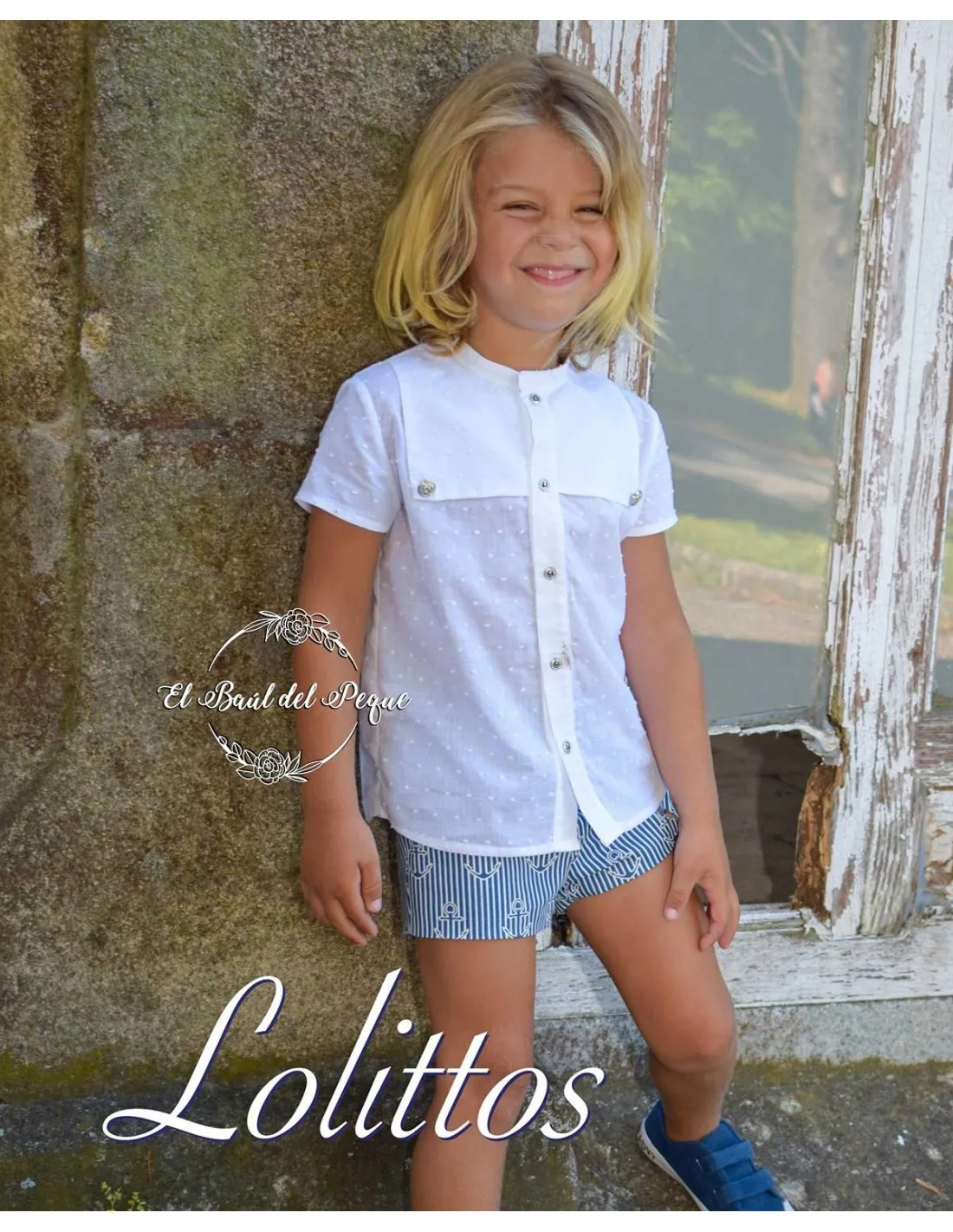Conjunto Niño Camisa y Pantalón Rayas Marino Lolittos Colección Titanic