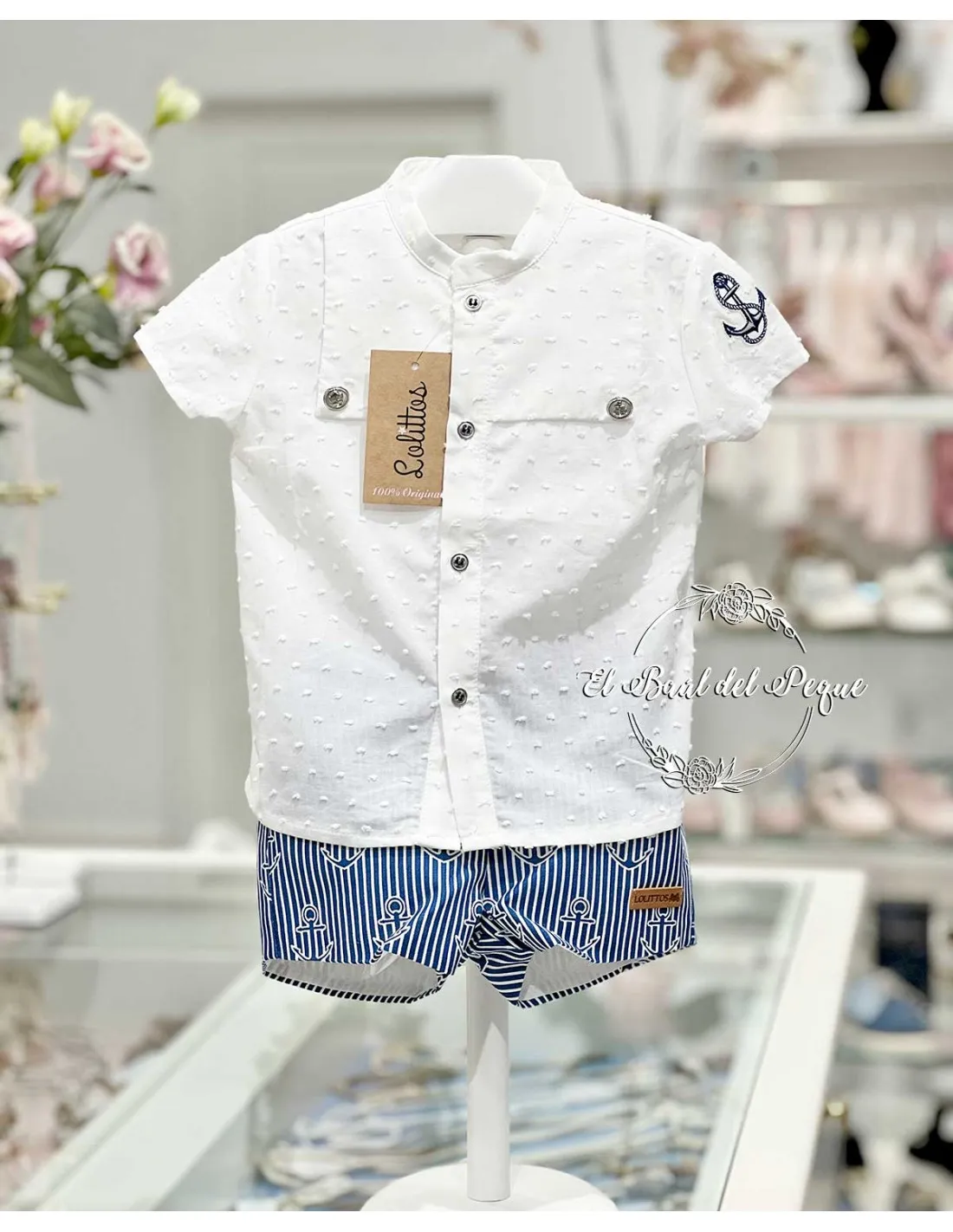 Conjunto Niño Camisa y Pantalón Rayas Marino Lolittos Colección Titanic
